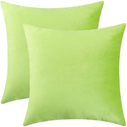 Jeneoo Comfy Soft Thick Velvet Throw Pillow Covers for Sofa Couch, Decorative Solid Square Cushion Cases for Bedroom Car (Lime Green, 16 x 16 Inches, 2 Pieces)