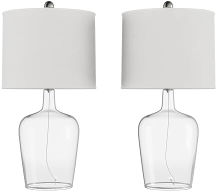 Lavish Home Glass Cloche Table Lamps, Clear/Ivory, Set of 2, 14” x 26”