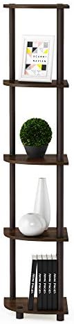 Furinno TURN-N-TUBE Corner Shelf, 5-Tier Corner Bookshelf, Open Storage Shelves, for Organization and Storage, Living Room, Home Office, Garage, Bedroom, Walnut