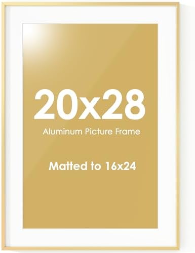 Fun Memories 20x28 Picture Frame, 20 x 28 Metal Poster Frame with Mat for 16x24 Photo - HD Tempered Glass - Vertical and Horizontal Display