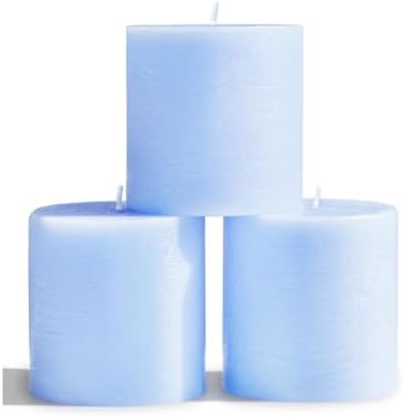 CANDWAX 3x3 Pillar Candles Set of 3 - Rustic Unscented No Drip Baby Blue Candles for Home Decor, Weddings, Gender Reveal Parties