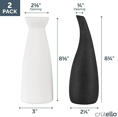 Crutello Black & White Ceramic Bud Vase Set, 2 Vases | Mid Century Modern Home Decor, For Mantles, Bookshelves, Tables & Entryways