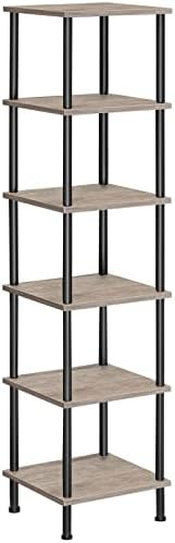 HOOBRO 6-Tier Corner Shelf, Corner Square Rack Display Shelf, Tall Storage Rack Plant Stand, Bookcase for Small Spaces, Living Room, Home Office, Kitchen, Greige and Black BG55CJ01