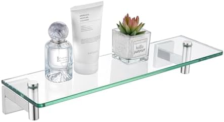 KOKOSIRI Bathroom Shelves Wall Mounted Floating Glass Shelf Polished Stainless Steel 16-Inch Small Hanging Rack for Storage/Room Decor B1105CH-L16