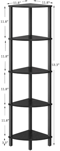 VIMBER Corner Shelf, 5-Tier Corner Bookshelf, Industrial Corner Ladder Shelf, Modern Display Shelf for Living Room, Bedroom, Kitchen, Home Office, Black UJSJ001B