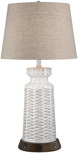 Helene 26" Tall Table Lamp White Ceramic USB Workstation Base Cream