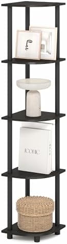 Furinno Turn-N-Tube Corner Shelf, 5-Tier Corner Bookshelf, Open Storage Shelves, for Organization and Storage, Living Room, Home Office, Garage, Bedroom, Black Espresso