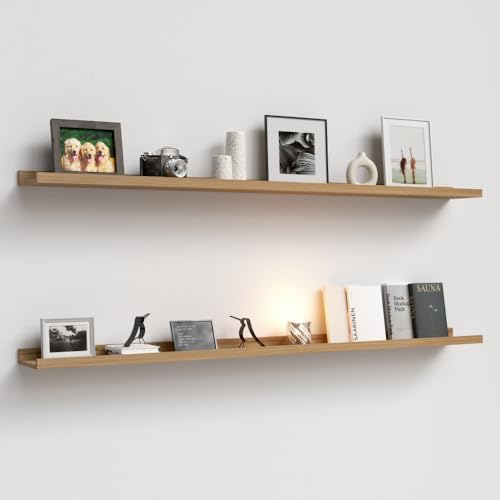 Boswillon Floating Shelves Set of 2, Long Wall Shelf with Lip, 56in, Oak