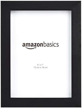Amazon Basics Rectangular Picture Frame Set, 5" x 7", Wall Hanging or Tabletop Display, Real Glass, Horizontal or Vertical, Black, 2-Pack
