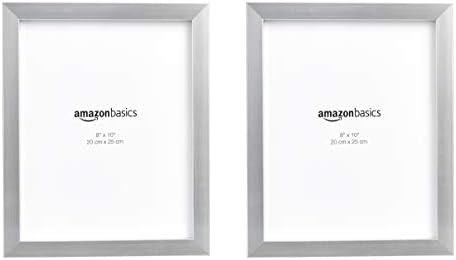 Amazon Basics Rectangular Photo Picture Frame Set, 8" x 10", Wall Hanging or Tabletop Display, Real Glass, Nickel, 2-Pack