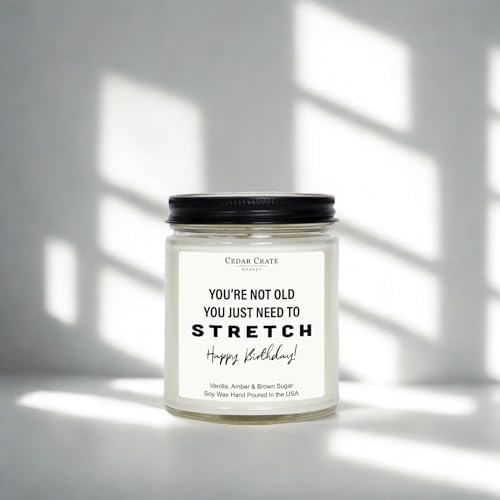 Cedar Crate Market Vanilla Candle, Funny Stretch Theme Happy Birthday Gifts for Men, Cozy Jar Birthday Gifts with Sweet Scented Wax, Relaxing Aromatherapy Present