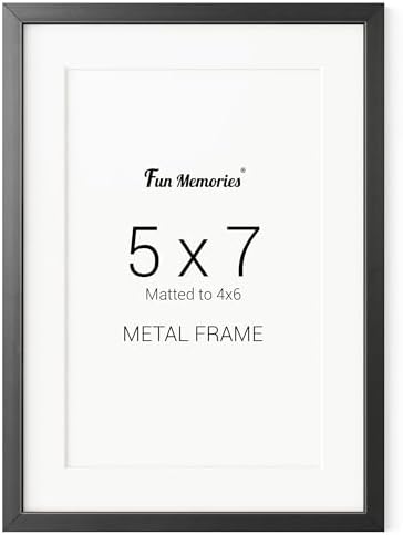 Fun Memories 5x7 Aluminum Picture Frame - 5 x 7 Aluminum Photo Frames with 4x6 Removable Mat- Ideal for Wall or Tabletop Display - Wall Hook Hanging Hardware Included (Black, 1 Pack)