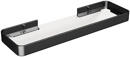 Danpoo 16-Inch Wall Shelf, Clear Tempered Glass with Matte Black Aluminum Frame – Sleek Floating Bathroom Organizer