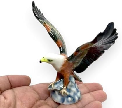 WitnyStore Tiny 3½" Bald Eagle Bird Spread Wings Figurine - Miniature Hand Made Ceramic Birds of Prey Colorful Porcelain Feathered Animal Cute Decorative Figures Collectible Figurines Décor Gifts
