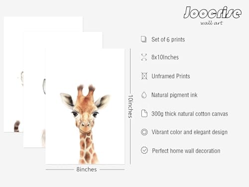Safari Nursery Wall Art Decor Set of 6 Baby Animal Wall Art Kids Canvas Wall Art Safari Nursery Pictures Jungle Animal Prints Baby Boy Art Giraffe Painting for Room Bedroom 8x10 Inch Unframed