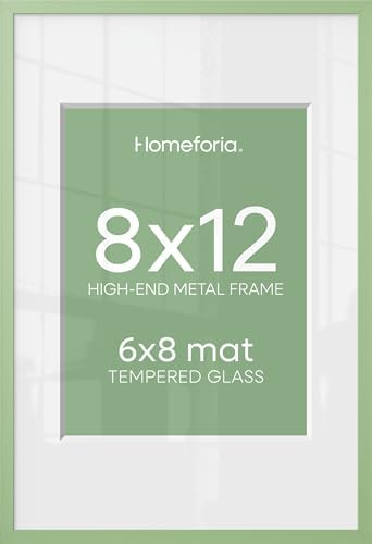 Homeforia 8x12 Green Picture Frame, High-End Metal, 6x8 Mat, Glass