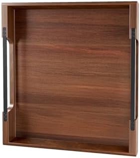 Large Ottoman Tray, 20in Square Acacia Wood Serving Tray with Handle