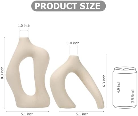 White Ceramic Decorative Vases Set of 2, Nordic Minimalist Modern Vases for Table, Wedding, Living Room, Bedroom, Office Home Decoration