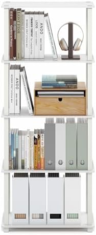 Furinno Turn-S-Tube Book Shelf, 5-Tier Toolless Storage Shelves with Square Tubes, Shelving Unit for Organization and Storage for Living Room, Home Office, White