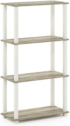 Furinno TURN-S-TUBE Storage Shelves, 4-Tier Book Shelf, Corner Shelf, Toolless Open Shelves, for Organization and Storage, Living Room, Garage, Home Office, Sonoma Oak