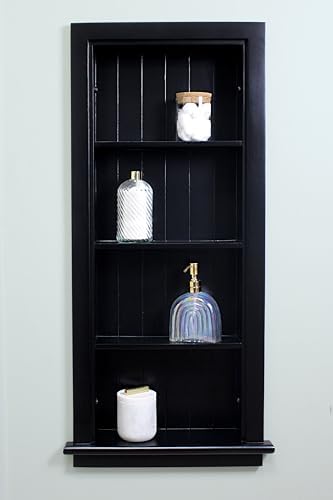 14x36 Aiden Recessed Wall Niche Medicine Cabinet Replacement, in The Wall Bathroom Cabinet Insert Shelf/Shelves, Made in North America, Real Wood, NO MDF, Beadboard, Black