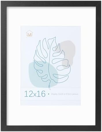 Muzilife Black 12x16 Wood Picture Frame with Mat, Real Glass Cover, 1 Pack