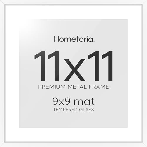Homeforia 11x11 White Picture Frame, High-End Metal, 9x9 Mat, Glass