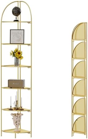 Crofy 6-Tier Foldable Corner Shelf, Metal Gold Frame & Shelves