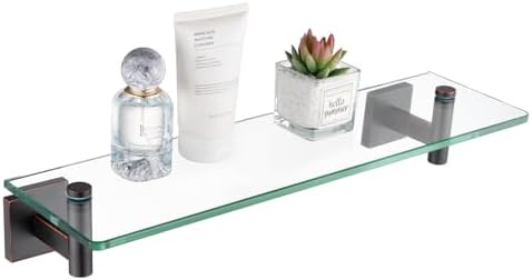 KOKOSIRI Wall Shelves Bathroom Hardware Glass Floating Shelf 16-Inch for Bedroom, Living Room, Kitchen, Hanging Rack Oil Rubbed Bronze B1105ORB-L16