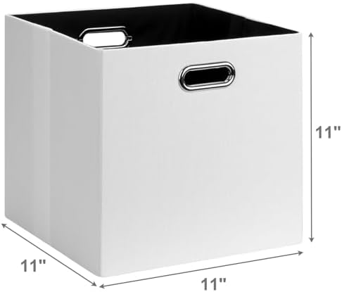 Posprica 11x11 Storage Cubes, Collapsible Storage Bins with Dual Handles, Fabric Foldable Storage Boxes Basket for Closet Shelf Cabinet Bookcase Organization, Set of 4, White