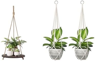 Dahey Hanging Plant Shelf and Macrame Plant Hanger Indoor Hanging Planter Basket Home Decor Display Planter Rack for Living Room Bedroom Kitchen