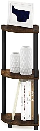 Furinno TURN-N-TUBE Corner Shelf, 3-Tier Corner Bookshelf, Display Storage Shelves with Open Shelves, for Organization and Storage, Living Room, Home Office, Garage, Amber Pine
