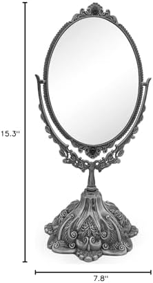 Hsiwto Vintage Double Side Makeup Mirror, Alloy Metal Table Makeup Desktop Mirror with 360 Degree Rotation Cosmetic Makeup Tool for Women Girls, Large Tin Color