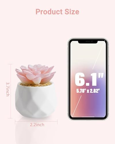 VIVERIE Mini Succulents Plants Artificial in Pots-Rose Pink, Christmas Small Fake Succulents Plants for Home Decor Indoor for Women, White Ceramic Faux Succulents, Set of 1, Gifts for Mom