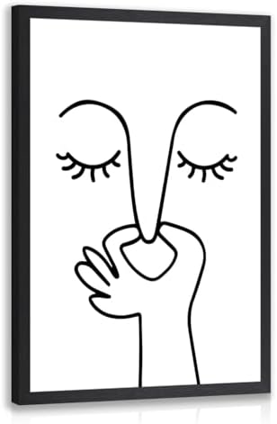 Cyebmo Funny Bathroom Wall Art, Minimalist Black and White Bathroom Picture Wall Decor, Toilet Pinching Nose Art Print for Restroom Guest BathRoom, Wood Framed Ready to Hang 12x16 Inch