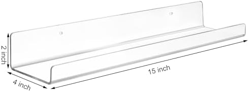 Dezzer 4 Pack Acrylic Shelves for Wall, 15" Clear Acrylic Floating Shelves for Bathroom Bedroom, Invisible Bookshelf Wall Ledge Storage Shelf Books Perfume Toys Action Figure Display Shelves