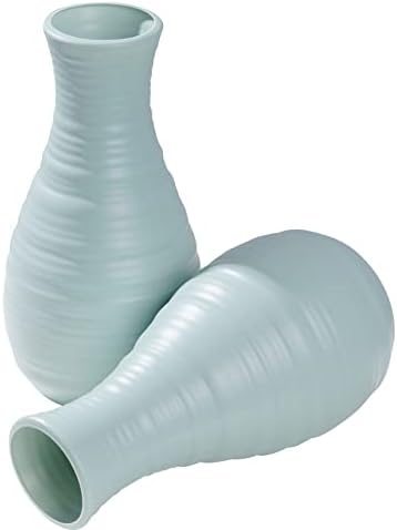 2 Pack Composite Plastics Flower Vase, Unbreakable Ceramic Look Vase for Home Decor Centerpieces, Arranging Bouquets (Green)