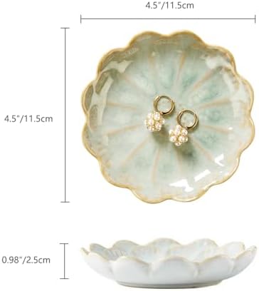 Lotus Ring Holder Dish Small Indoor Ash Tray, Ceramic Dessert Plate Trinket Jewelry Holder Organizing Necklace Earrings for Parents Friends Sister, Light Green. All Jewelries Are NOT Included.