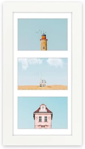 Golden State Art Collage Picture Frame 7x14 Matted 3 4x6 Photos Wood White