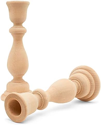 Wood Candle Holders, 6-3/4 Inch Wooden Candlestick Holders with 3/4 Inch Hole, Set of 10 Unfinished Wooden Candle Holders, Farmhouse Rustic Candle Holder for Crafts, Decorating and Painting