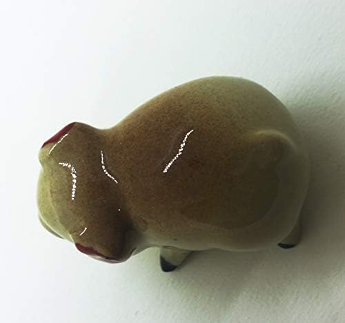 WitnyStore 2½" Brown Red Stand Pig Ceramic Figurine Terrarium Decoration Collectible Statue for Adult Collectors Handcrafted Porcelain Ornament Sculpture Home Room Tabletop Decor