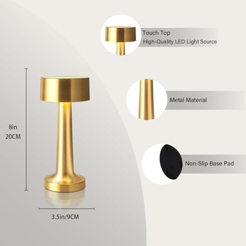 HPUFKOT Portable LED Table Lamp, 3-Levels Brightness Metal Desk Lamp,3 Color Touch Control Rechargeable Lamp, Night Light,USB Outlet Extender Lamp,USB Ports Bedside Lamp