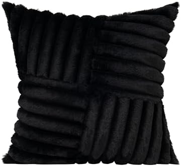 All Smiles Black Faux Fur Decorative Throw Pillow Covers 24x24 Set of 2