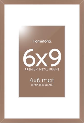 Homeforia 6x9 Mocha Picture Frame, High-End Metal, 4x6 Mat, Glass