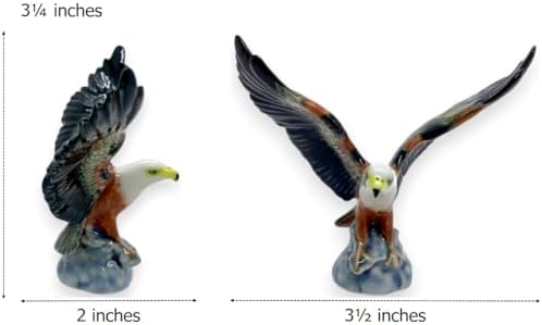 WitnyStore Tiny 3½" Bald Eagle Bird Spread Wings Figurine - Miniature Hand Made Ceramic Birds of Prey Colorful Porcelain Feathered Animal Cute Decorative Figures Collectible Figurines Décor Gifts