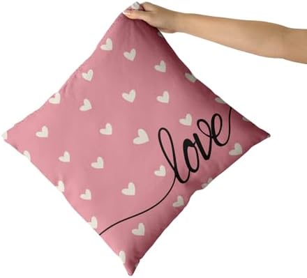 Giwawa Valentines Day Pillow Covers Set of 2 Pink Love Hearts Throw Pillowcases Romantic Double Sided Decorative Cotton Square Cushion Covers 16x16inch for Sofa Couch Bedding Wedding Anniversary