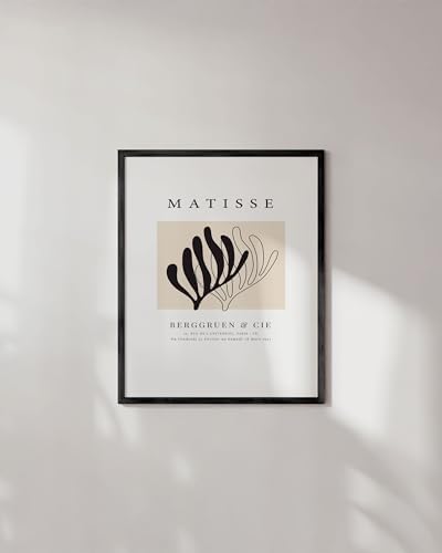 HAUS AND HUES Henri Matisse Paper Cutouts Poster - Art Exhibition Print, Matisse Poster, Abstract Black and White Leaf Matisse Painting (Black Frame, 16x20)