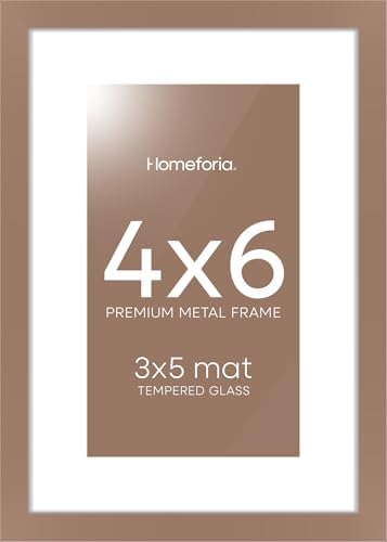 Homeforia 4x6 Mocha Picture Frame, High-End Metal, 3x5 Mat, Glass
