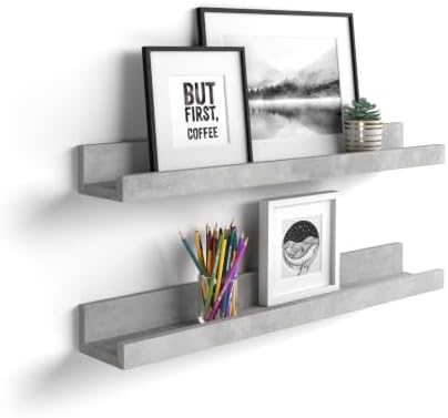 Mobili Fiver, Set of 2 First Picture Shelves, 23.62 in, Concrete Effect, Grey, Made in Italy
