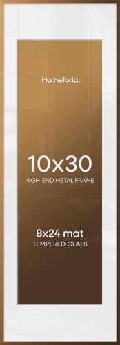 Homeforia 10x30 Bronze Picture Frame, High-End Metal, 8x24 Mat, Glass